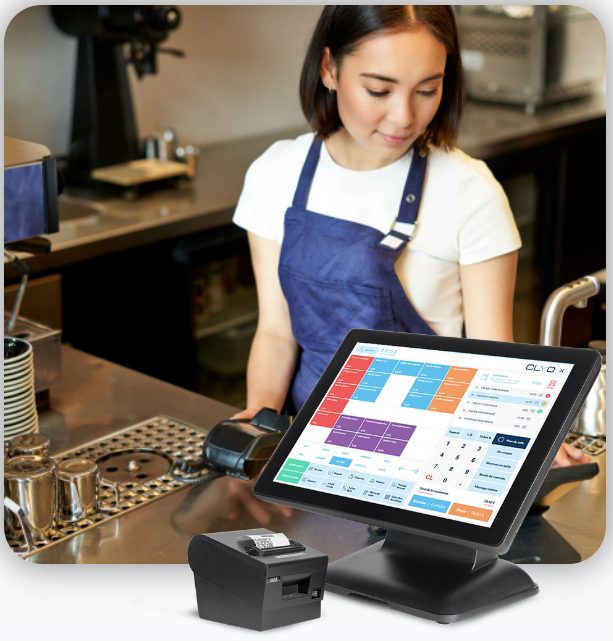 Caisse enregistreuse tactile clyo pour horeca, restaurant, café et bar relié à un terminal de paiement