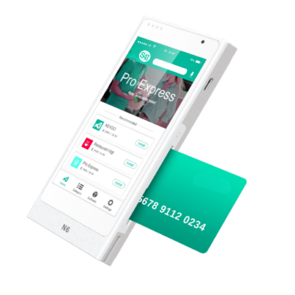 Terminal de paiement mobile Nexgo avec une carte bancaire à puce